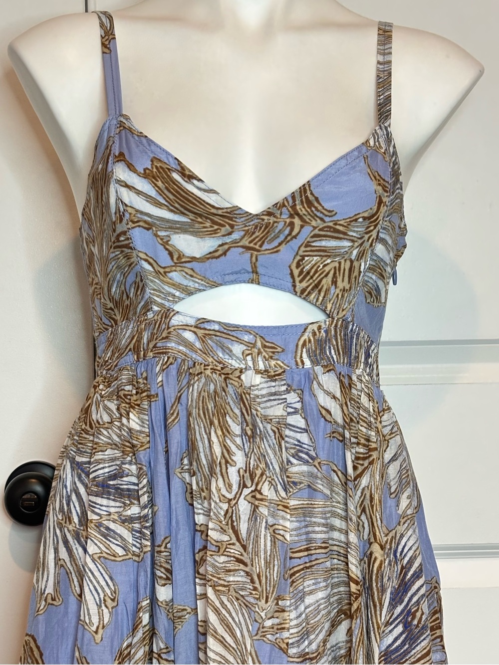 Banana Republic Isa Blue Tropical Print Waist Cut Out Cotton Silk Midi Dress 6 - Picture 3 of 14